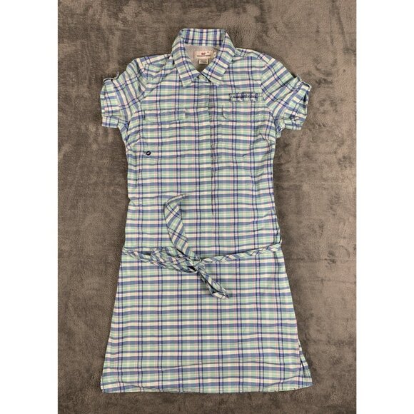 Vineyard Vines Dresses & Skirts - Vineyard Vines Dress Women Size 0 Blue Plaid Shirt Beach Light Vented Preppy